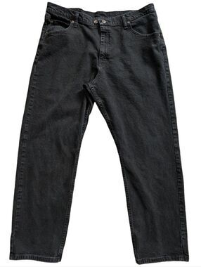 Wrangler Mens Black Five Star Premium Flex Relaxed Fit Straight Leg Jeans 38x30